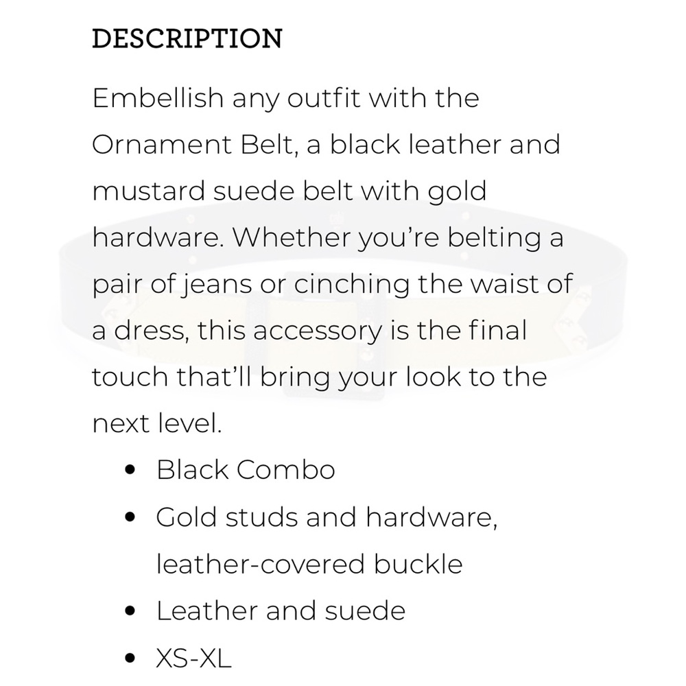 CAbi ORNAMENTAL BELT.  Stylish Yellow and Black Belt with Gold Accents - Picture 4 of 5